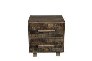 HomeRoots 26" Brown Solid Wood Carved Geometric Nightstand - Stylish Two Drawer Accent Table with Unique Charm 661247