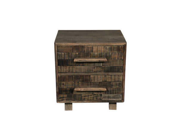 HomeRoots 26" Brown Solid Wood Carved Geometric Nightstand - Stylish Two Drawer Accent Table with Unique Charm 661247