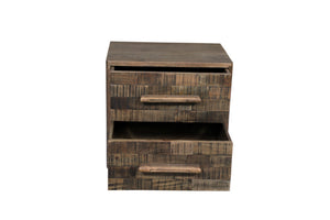 HomeRoots 26" Brown Solid Wood Carved Geometric Nightstand - Stylish Two Drawer Accent Table with Unique Charm 661247