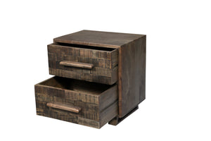 HomeRoots 26" Brown Solid Wood Carved Geometric Nightstand - Stylish Two Drawer Accent Table with Unique Charm 661247