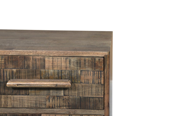 HomeRoots 26" Brown Solid Wood Carved Geometric Nightstand - Stylish Two Drawer Accent Table with Unique Charm 661247