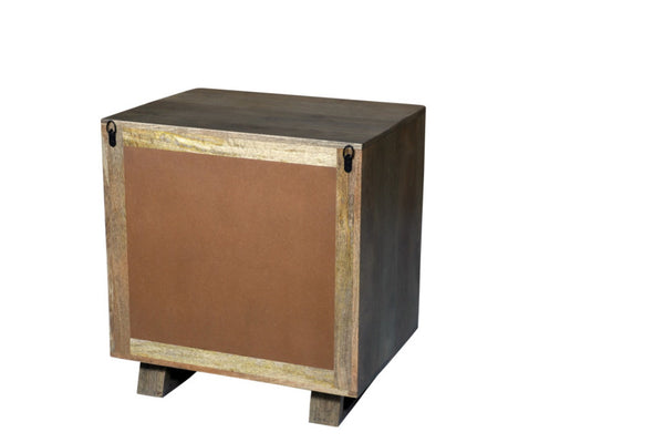 HomeRoots 26" Brown Solid Wood Carved Geometric Nightstand - Stylish Two Drawer Accent Table with Unique Charm 661247