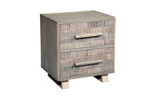 HomeRoots 26" Gray Solid Wood Nightstand with Geometric Carved Drawers - Modern Versatile Storage Solution 661248