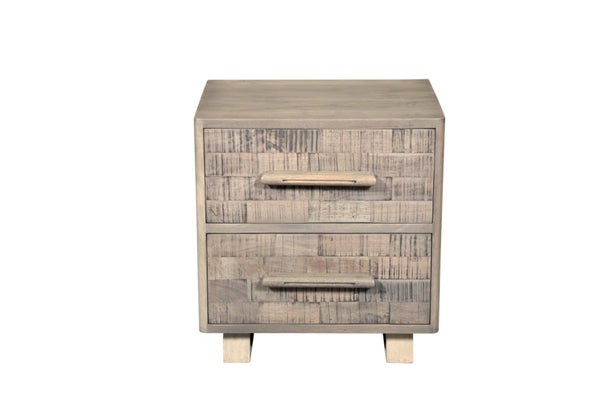 HomeRoots 26" Gray Solid Wood Nightstand with Geometric Carved Drawers - Modern Versatile Storage Solution 661248