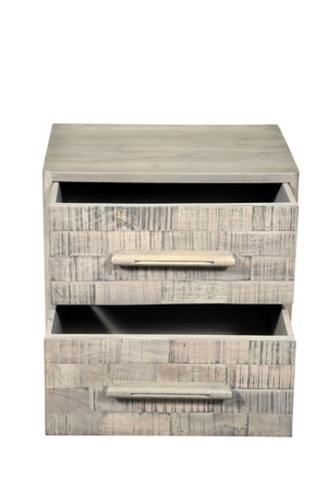 HomeRoots 26" Gray Solid Wood Nightstand with Geometric Carved Drawers - Modern Versatile Storage Solution 661248