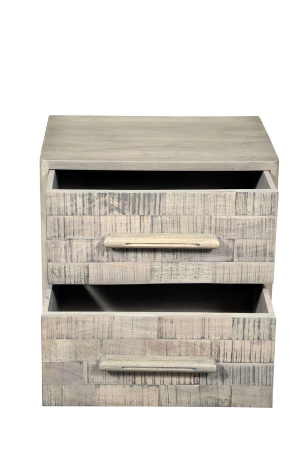 HomeRoots 26" Gray Solid Wood Nightstand with Geometric Carved Drawers - Modern Versatile Storage Solution 661248