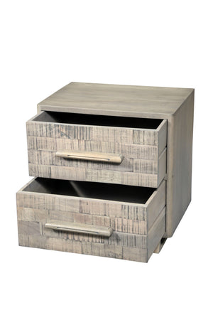 HomeRoots 26" Gray Solid Wood Nightstand with Geometric Carved Drawers - Modern Versatile Storage Solution 661248