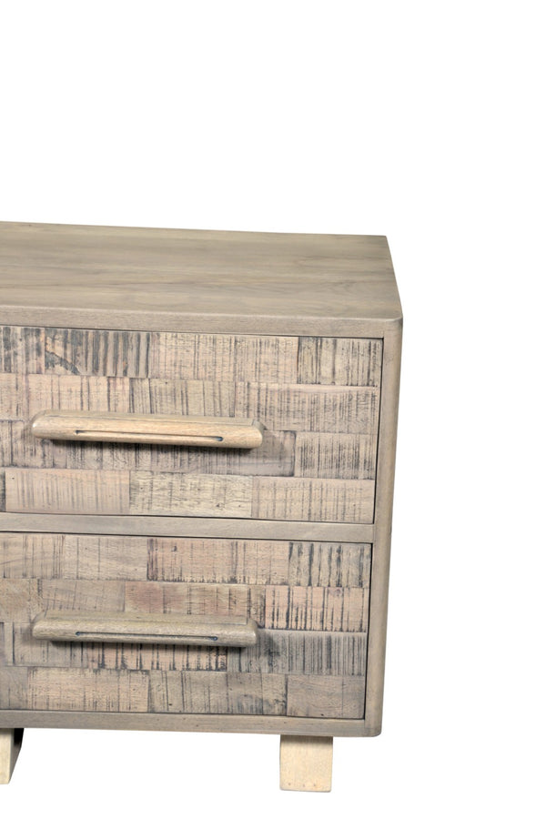 HomeRoots 26" Gray Solid Wood Nightstand with Geometric Carved Drawers - Modern Versatile Storage Solution 661248