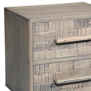 HomeRoots 26" Gray Solid Wood Nightstand with Geometric Carved Drawers - Modern Versatile Storage Solution 661248