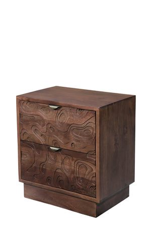 HomeRoots 26" Brown Solid Wood Nightstand with Abstract Carved Drawers - Stylish Storage & Versatile Design 661249