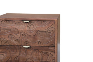 HomeRoots 26" Brown Solid Wood Nightstand with Abstract Carved Drawers - Stylish Storage & Versatile Design 661249