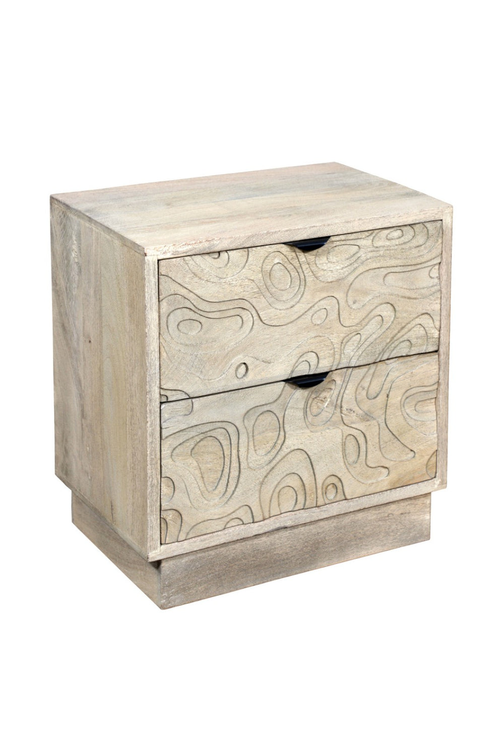 HomeRoots 26" Gray Solid Wood Carved Nightstand with Two Drawers - Artisanal Design for Stylish Storage Solutions 661250