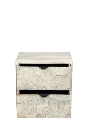 HomeRoots 26" Gray Solid Wood Carved Nightstand with Two Drawers - Artisanal Design for Stylish Storage Solutions 661250