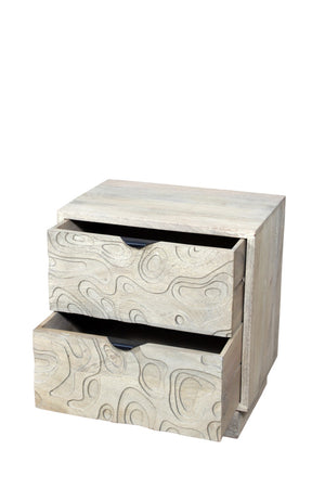 HomeRoots 26" Gray Solid Wood Carved Nightstand with Two Drawers - Artisanal Design for Stylish Storage Solutions 661250