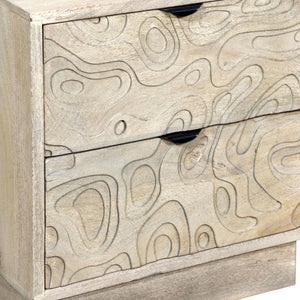 HomeRoots 26" Gray Solid Wood Carved Nightstand with Two Drawers - Artisanal Design for Stylish Storage Solutions 661250