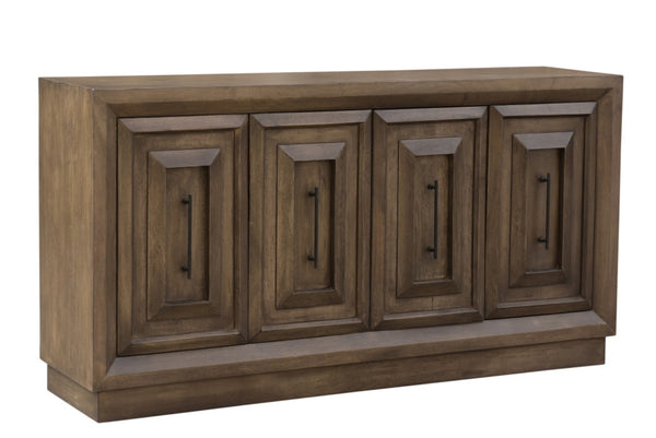 HomeRoots 78" Brown Solid Wood Carved Geometric Sideboard - Elegant Storage Solution for Any Room Design 661254