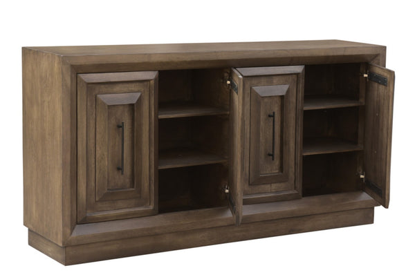 HomeRoots 78" Brown Solid Wood Carved Geometric Sideboard - Elegant Storage Solution for Any Room Design 661254