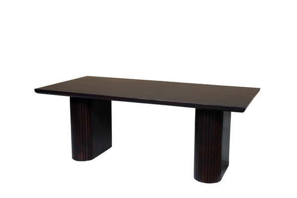 HomeRoots 82" Dark Brown Mango Wood Dining Table with Double Pedestal Base - Elegant & Durable for 8 Seats 661255