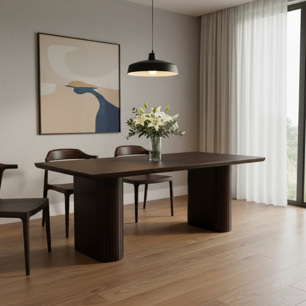 HomeRoots 82" Dark Brown Mango Wood Dining Table with Double Pedestal Base - Elegant & Durable for 8 Seats 661255