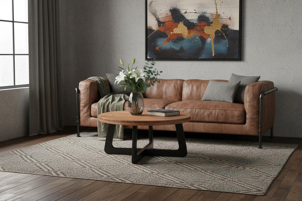 HomeRoots 39" Handcrafted Rustic Round Coffee Table with Solid Wood Top & Sturdy Black Iron Cross Legs 661258