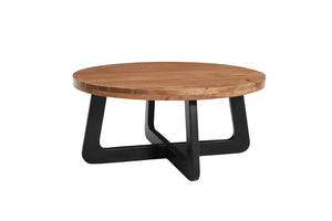 HomeRoots 39" Handcrafted Rustic Round Coffee Table with Solid Wood Top & Sturdy Black Iron Cross Legs 661258