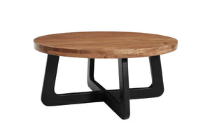 HomeRoots 39" Handcrafted Rustic Round Coffee Table with Solid Wood Top & Sturdy Black Iron Cross Legs 661258