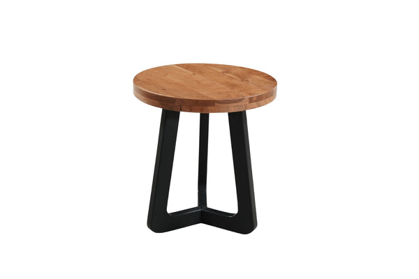 HomeRoots 24" Rustic Brown Acacia Wood Round End Table with Black Iron Cross Legs – Unique Accent Piece 661260