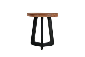 HomeRoots 24" Rustic Brown Acacia Wood Round End Table with Black Iron Cross Legs – Unique Accent Piece 661260