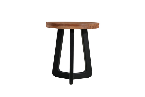 HomeRoots 24" Rustic Brown Acacia Wood Round End Table with Black Iron Cross Legs – Unique Accent Piece 661260