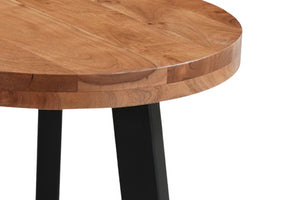 HomeRoots 24" Rustic Brown Acacia Wood Round End Table with Black Iron Cross Legs – Unique Accent Piece 661260