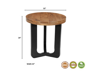HomeRoots 24" Rustic Brown Acacia Wood Round End Table with Black Iron Cross Legs – Unique Accent Piece 661260