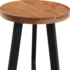 HomeRoots 24" Rustic Brown Acacia Wood Round End Table with Black Iron Cross Legs – Unique Accent Piece 661260