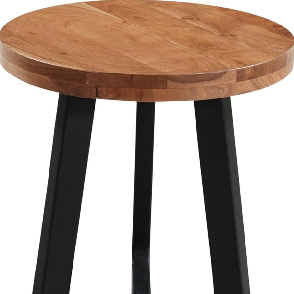 HomeRoots 24" Rustic Brown Acacia Wood Round End Table with Black Iron Cross Legs – Unique Accent Piece 661260