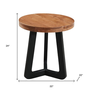 HomeRoots 24" Rustic Brown Acacia Wood Round End Table with Black Iron Cross Legs – Unique Accent Piece 661260