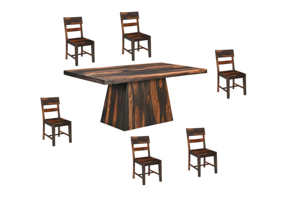 HomeRoots Seven-Piece Solid Wood Dining Set with Six Ladder-Back Chairs for Timeless Family Gatherings 661261