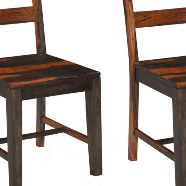 HomeRoots Set of Two Elegant Dark Brown Solid Wood Ladder Back Dining Chairs for Timeless Home Decor 661263
