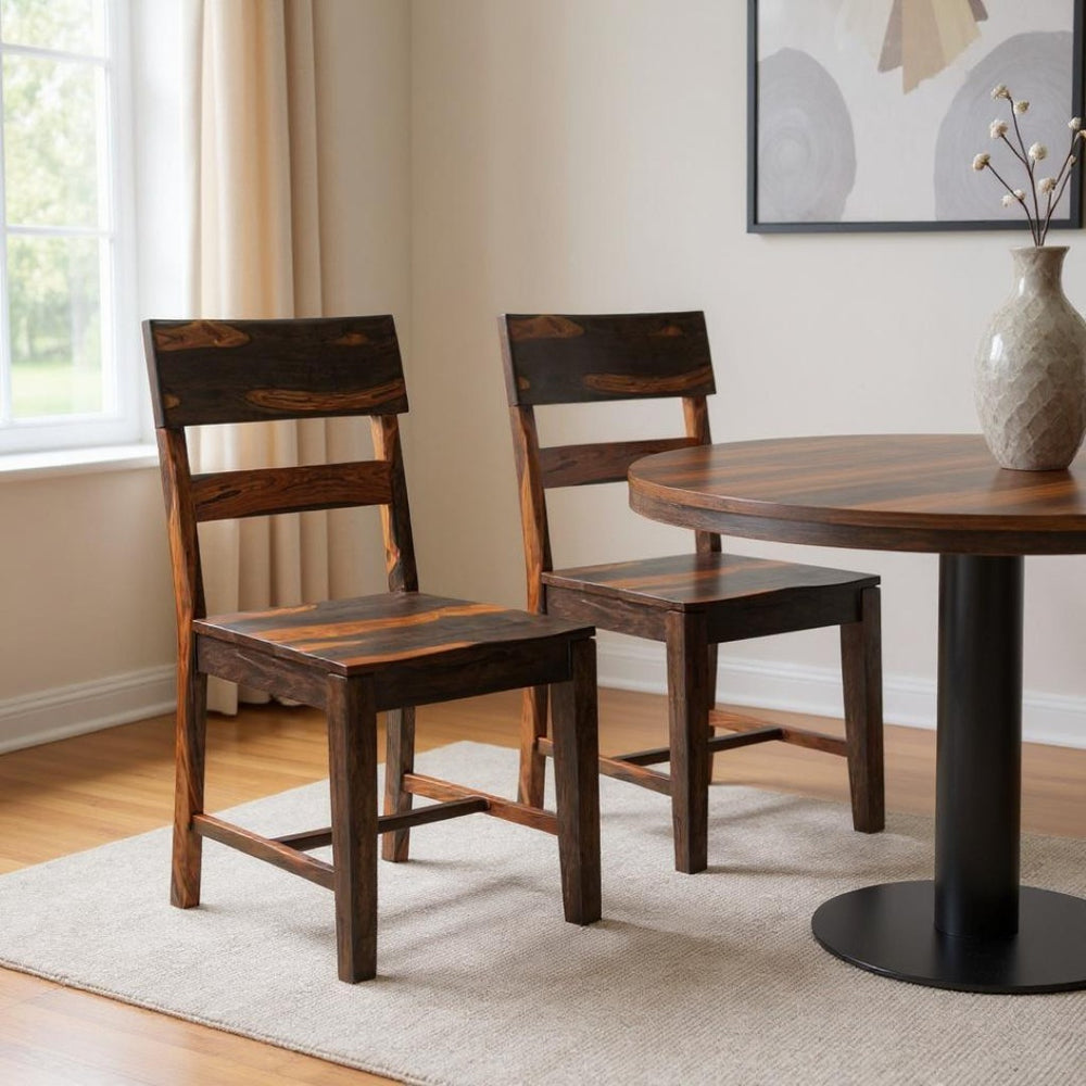 HomeRoots Set of Two Elegant Dark Brown Solid Wood Ladder Back Dining Chairs for Timeless Home Decor 661263