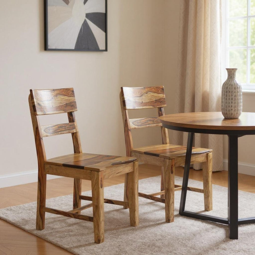 HomeRoots Set of Two Solid Wood Ladder Back Dining Chairs - Mid-Century Style, Durable, No Assembly Needed! 661264