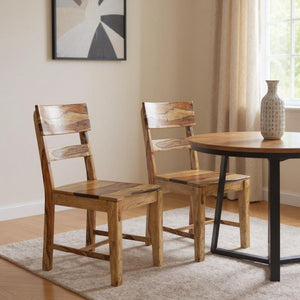 HomeRoots Set of Two Solid Wood Ladder Back Dining Chairs - Mid-Century Style, Durable, No Assembly Needed! 661264
