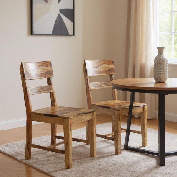 HomeRoots Set of Two Solid Wood Ladder Back Dining Chairs - Mid-Century Style, Durable, No Assembly Needed! 661264