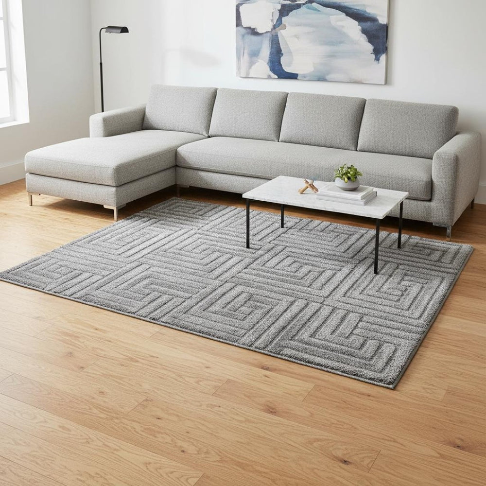 HomeRoots 5' Modern Geometric Area Rug in Gray Tones - Plush, Durable, Stain-Resistant for Everyday Living 8' X 11' 661266