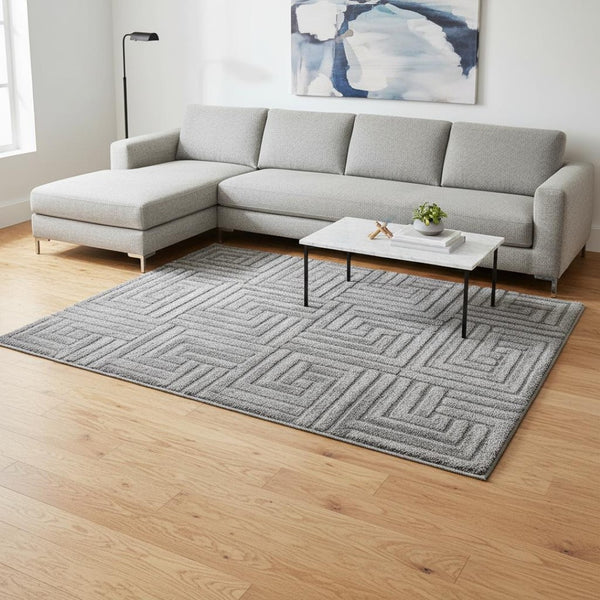 HomeRoots 5' Modern Geometric Area Rug in Gray Tones - Plush, Durable, Stain-Resistant for Everyday Living 8' X 11' 661266