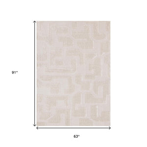 HomeRoots 5' Cream and Ivory Geometric Area Rug - Soft, Stain-Resistant, Modern Style for Cozy Living Spaces 5' X 8' 661267
