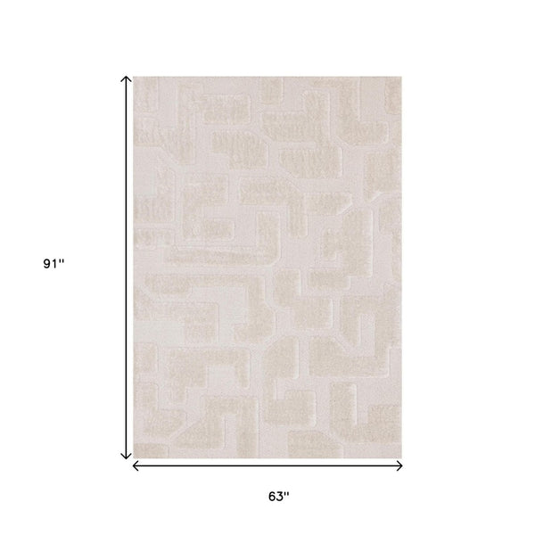 HomeRoots 5' Cream and Ivory Geometric Area Rug - Soft, Stain-Resistant, Modern Style for Cozy Living Spaces 5' X 8' 661267