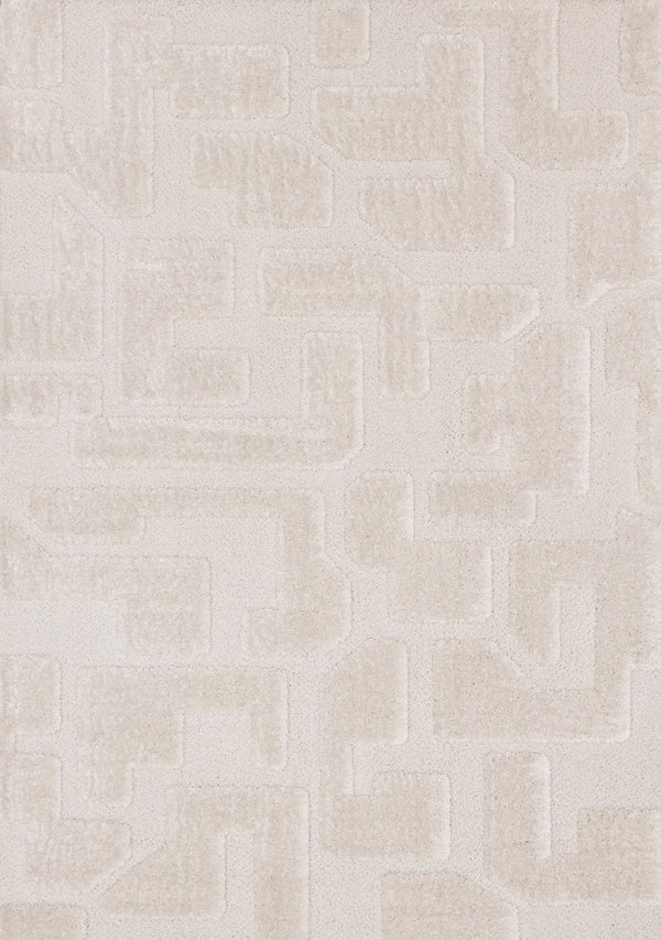 HomeRoots 5' Cream and Ivory Geometric Area Rug - Soft, Stain-Resistant, Modern Style for Cozy Living Spaces 5' X 8' 661267