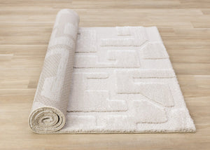 HomeRoots 5' Cream and Ivory Geometric Area Rug - Soft, Stain-Resistant, Modern Style for Cozy Living Spaces 5' X 8' 661267