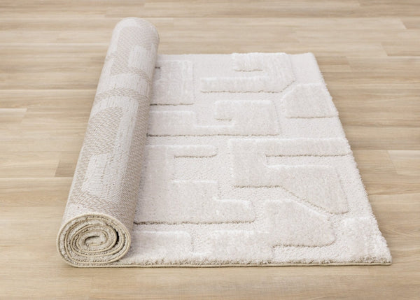 HomeRoots 5' Cream and Ivory Geometric Area Rug - Soft, Stain-Resistant, Modern Style for Cozy Living Spaces 5' X 8' 661267