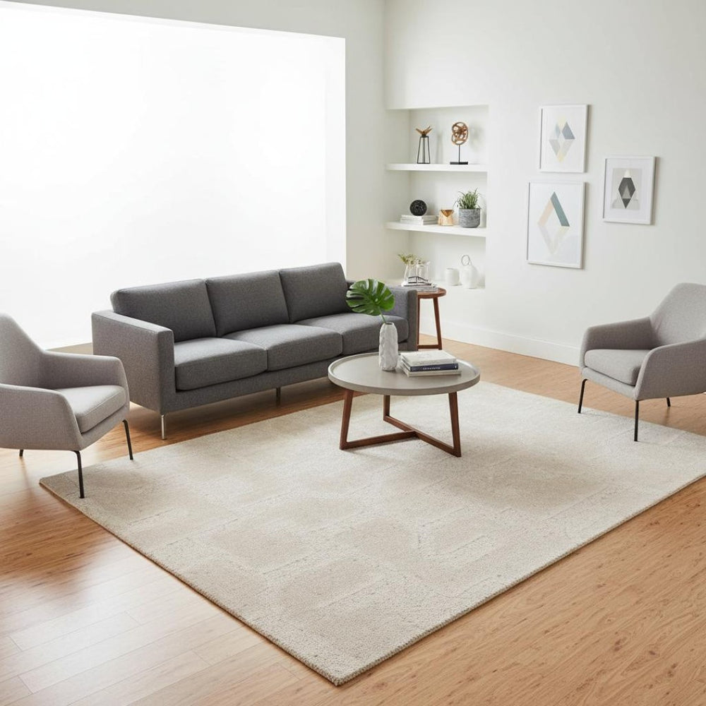 HomeRoots 5' Cream and Ivory Geometric Area Rug - Soft, Stain-Resistant, Modern Style for Cozy Living Spaces 5' X 8' 661267
