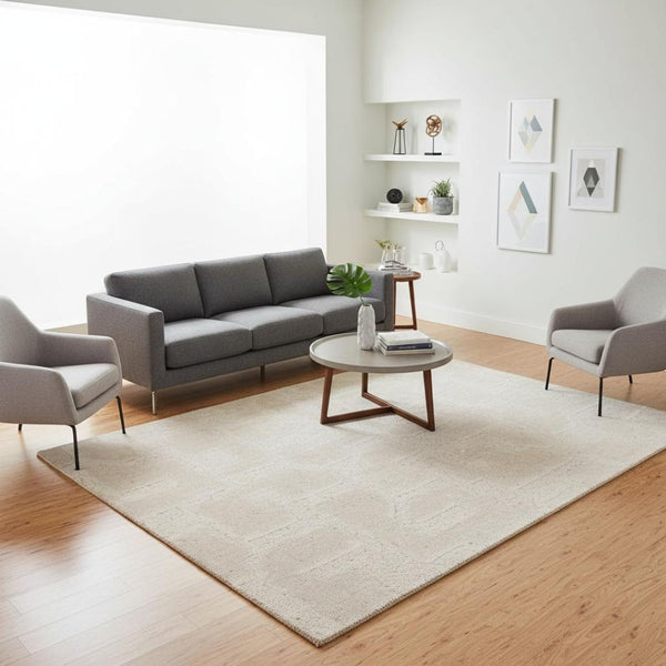 HomeRoots 5' Cream and Ivory Geometric Area Rug - Soft, Stain-Resistant, Modern Style for Cozy Living Spaces 5' X 8' 661267