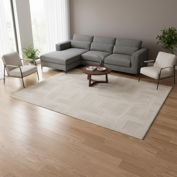 HomeRoots 5' Cream and Ivory Geometric Area Rug - Soft, Stain-Resistant, Modern Style for Cozy Living Spaces 8' X 11' 661268